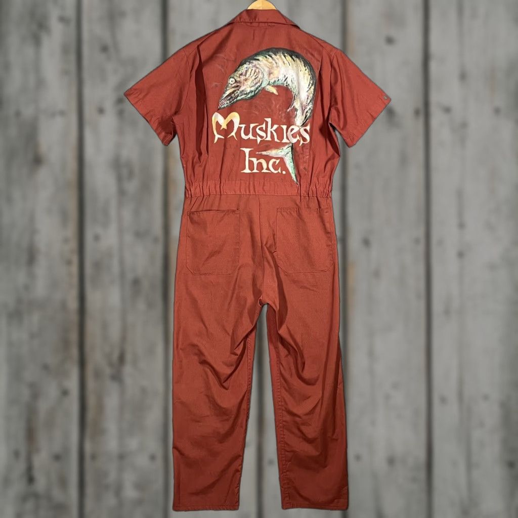 Dickies VINTAGE Dickies Coveralls 70s Muskies Inc Hand Painted Advertising Sign Size M Size US 31 - 1 Thumbnail