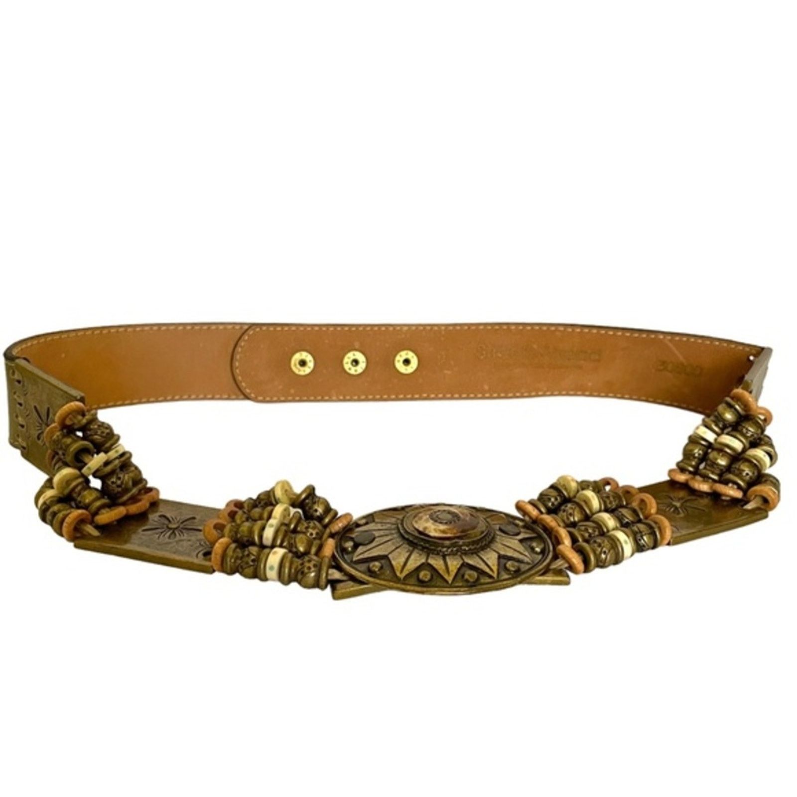 Other Streets Ahead Beaded Sun Brass Medallion Leather Belt Size ONE SIZE - 4 Thumbnail