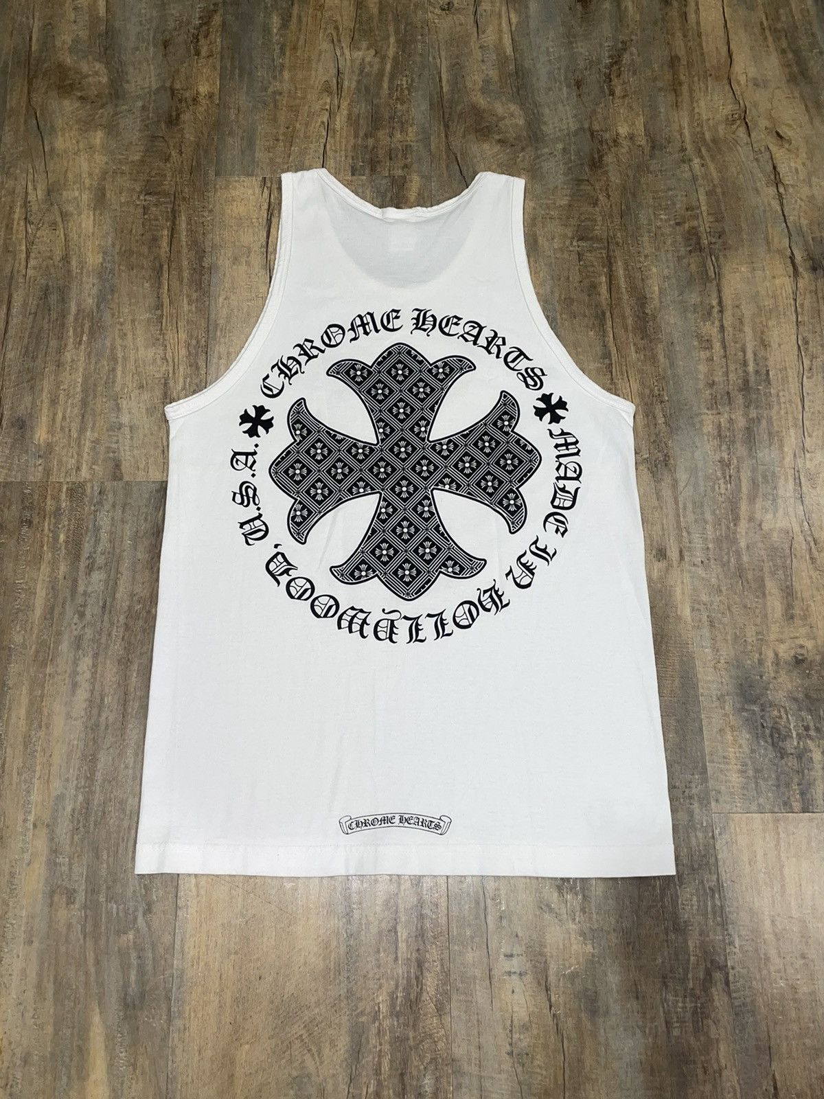 image of Chrome Hearts Hollywood Monogram Cemetery Cross Tank Top in White, Men's (Size Small)