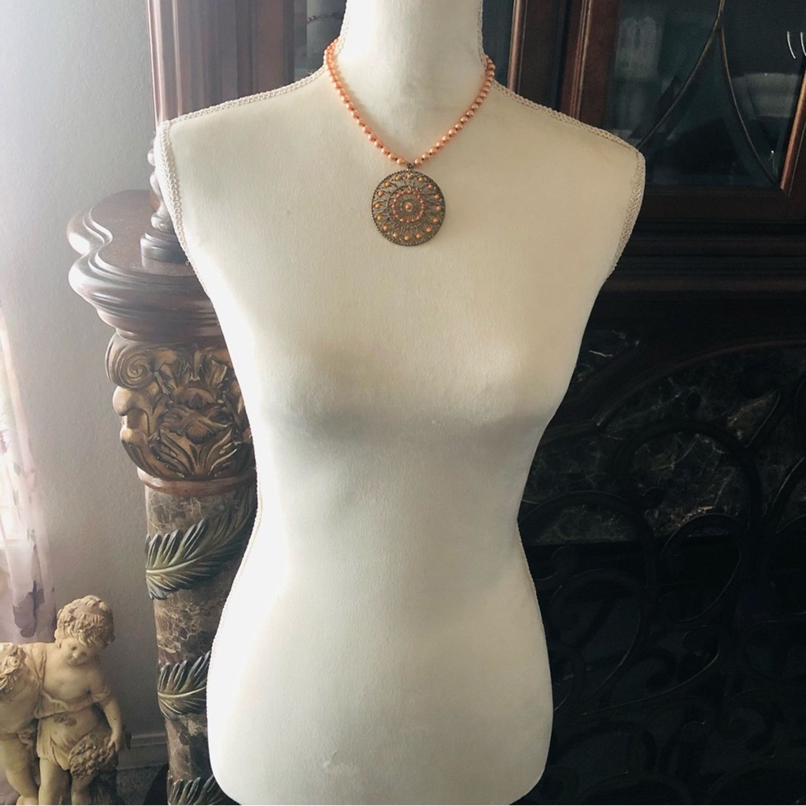 Handmade Handcrafted repurpose coral filigree stone Pearl necklace Size ONE SIZE - 7 Thumbnail
