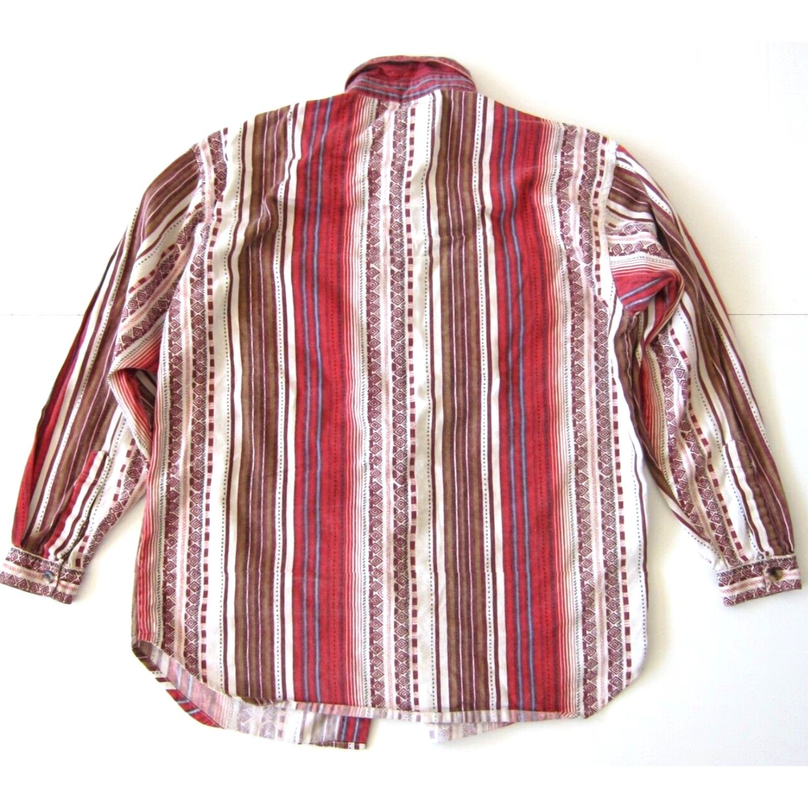 Vintage VINTAGE Short Circuit Blouse Stripe Long Sleeve Button 100% Cotton Red Brown Blue M-L Womens Size M / US 6-8 / IT 42-44 - 2 Thumbnail