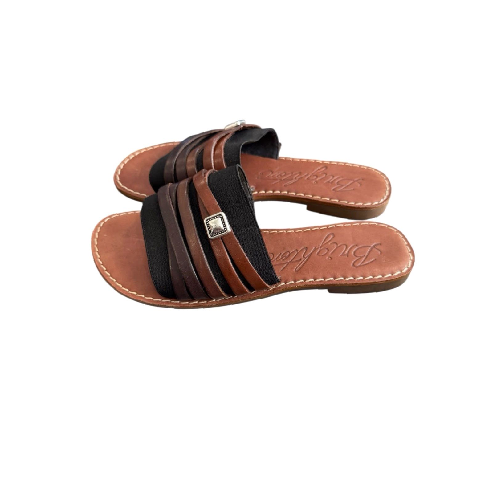 Brighton BRIGHTON Allman Flat Leather Sandals Women’s 7.5 M Brown Caramel Leather Upper Lining Insole EUC Slip-On Medallion Size US 8 / IT 38 - 2 Thumbnail