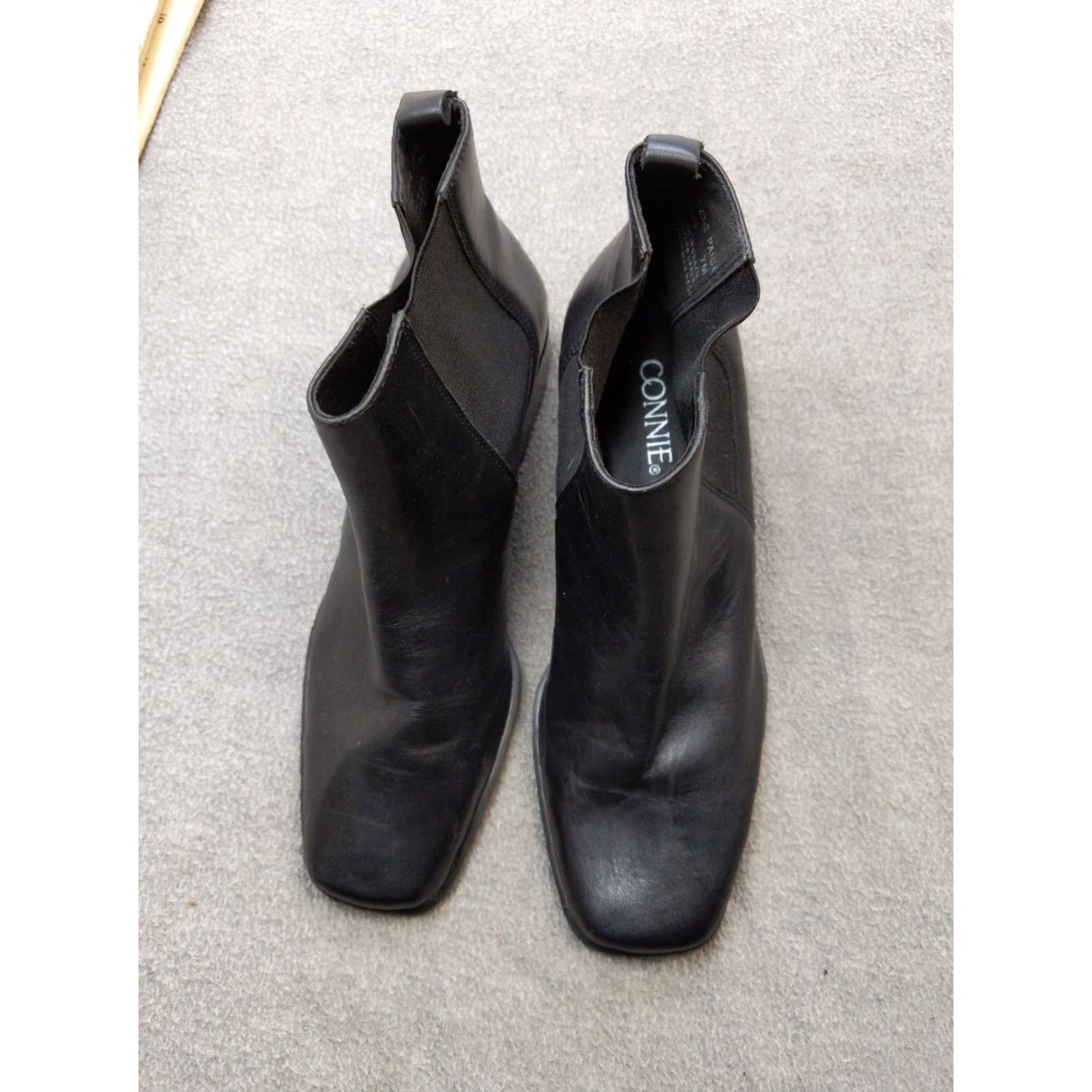Vintage Connie Boots Womens 7M Black Leather Ankle Chelsea Square Toe Block Heel (Chelsea) Shoes Mens? Size US 5 / IT 35 - 2 Thumbnail