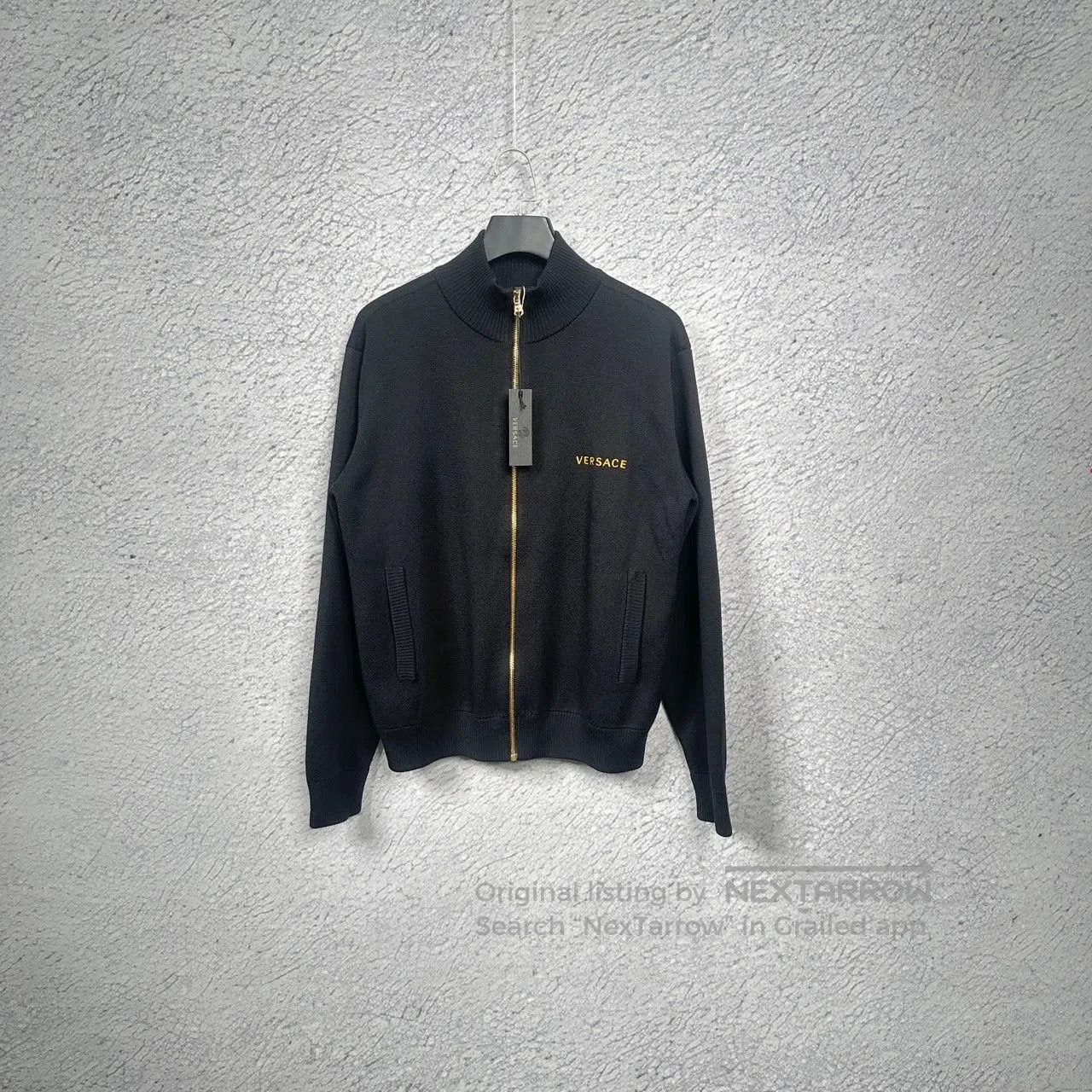 Versace Black Wool Medusa Logo Knit Jacket.