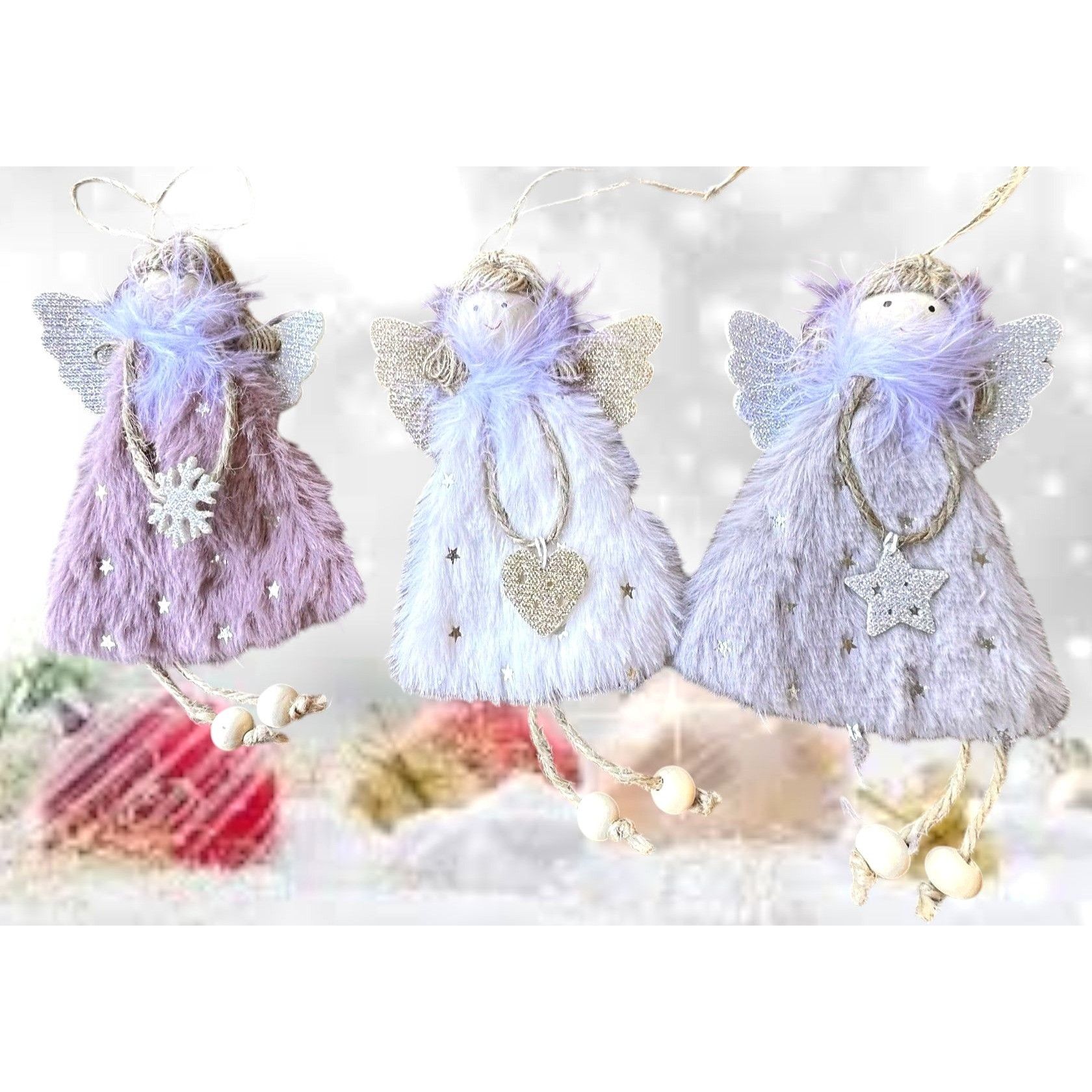 Handmade Angel Ornaments Set of 3 New Christmas Decor Stars Hearts Sn Size ONE SIZE - 1 Thumbnail
