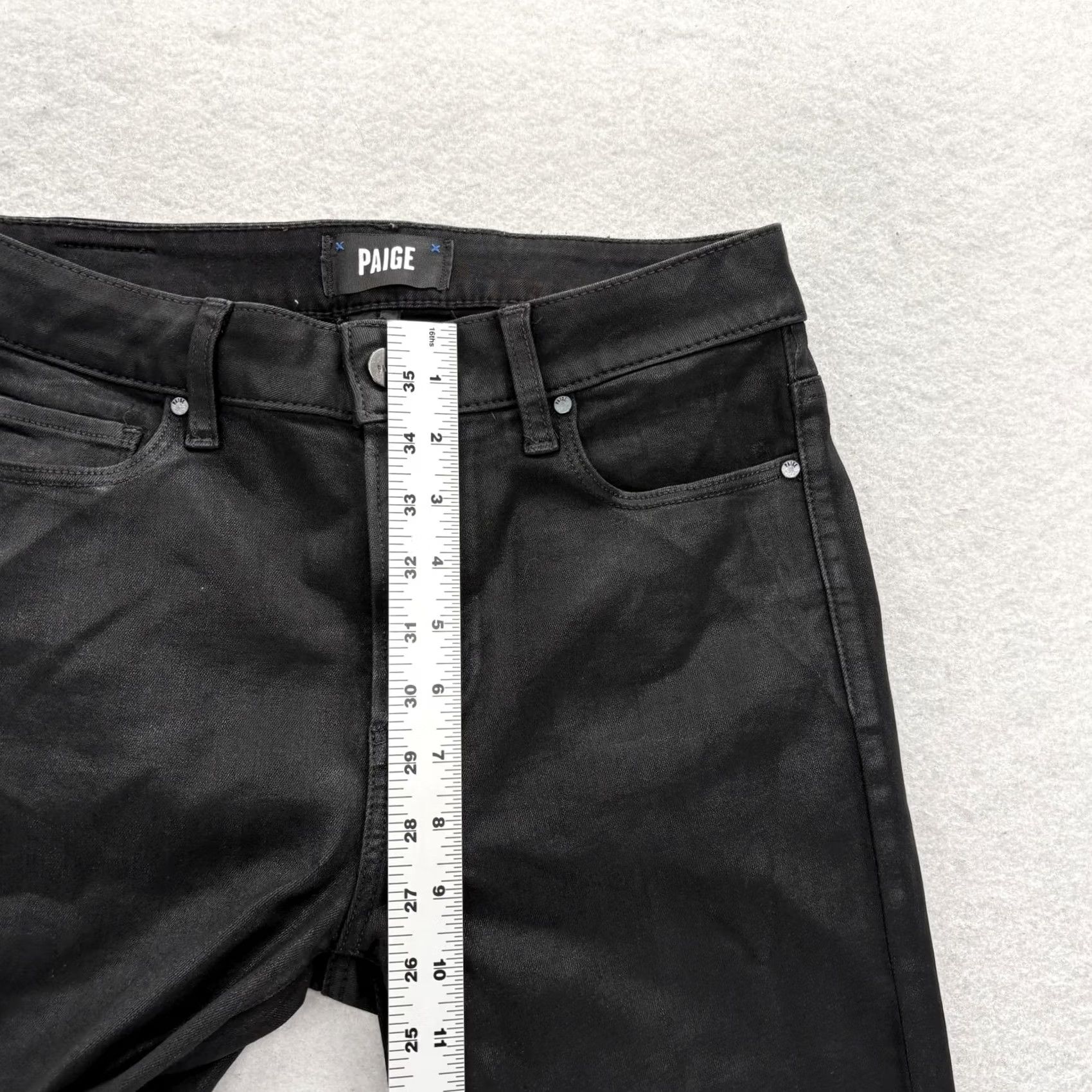 Paige Paige Jeans Flared Womens 27 Black Coated Stretch Denim High Rise Slim 5-Pocket 27in Inseam Boys Girls Mens Womens Size 27" / US 4 / IT 40 - 7 Thumbnail