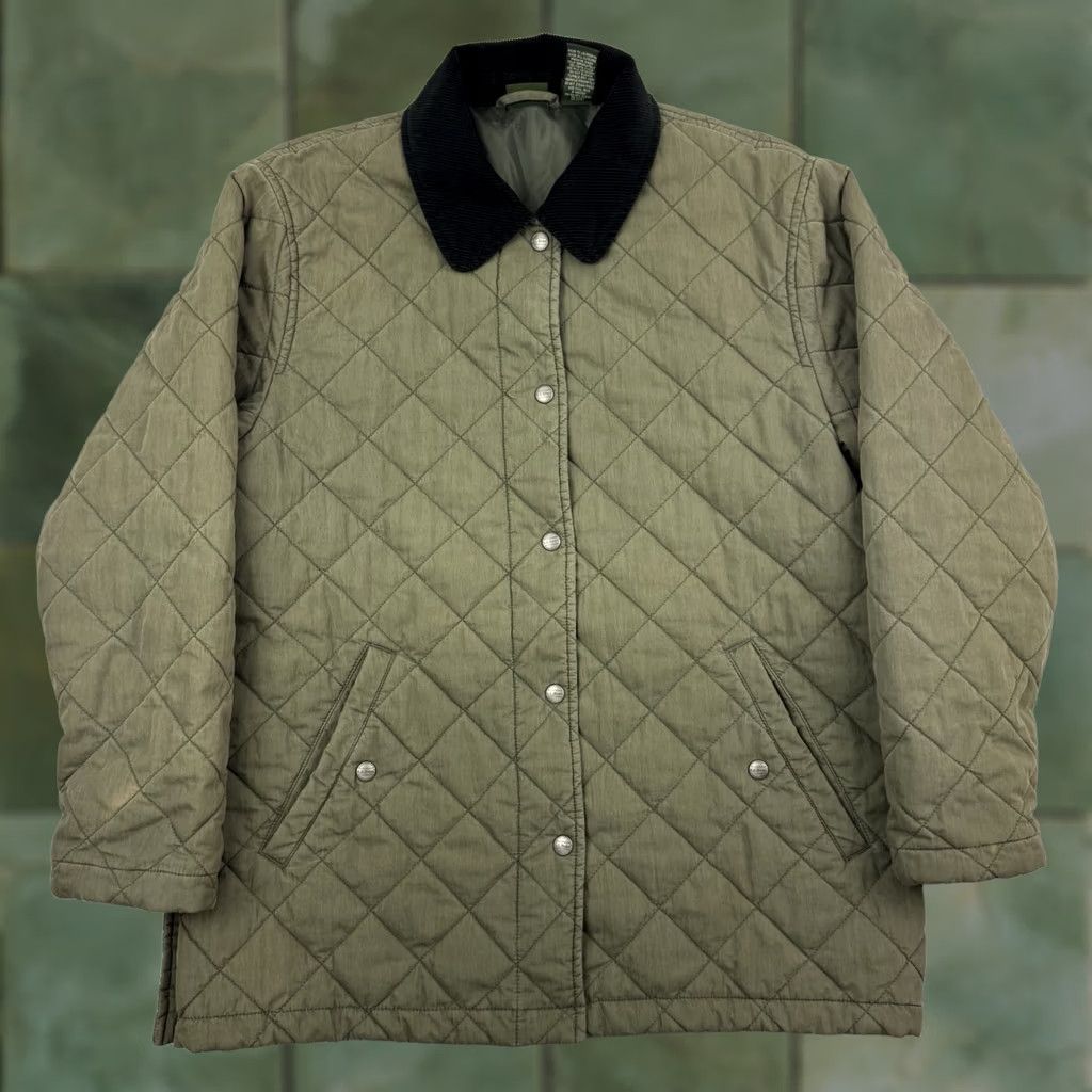 Vintage LL Bean Quilted Thermore Barn Jacket Corduroy Collar Snap Up Womens Small Green Quilted Jacket Womens Small Size S / US 4 / IT 40 - 1 Thumbnail