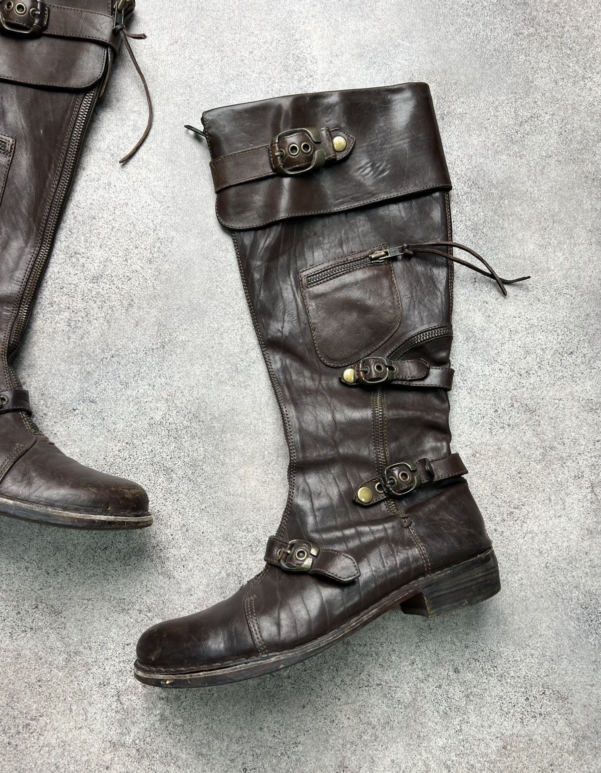 Guidi Vintage italian leather high knee belted boots with zips Size US 10 / IT 40 - 3 Thumbnail
