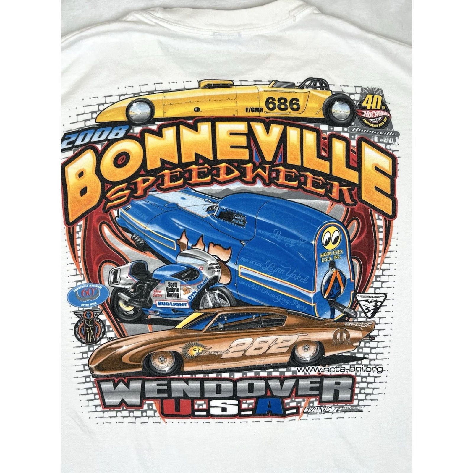 Gildan VINTAGE Wendover USA Racing Bonneville Speedweek T-Shirt XL White Gildan Men Short Sleeve Crew Neck 2009 Y2K Cars 90s Classic Size US XL / EU 56 / 4 - 7 Thumbnail