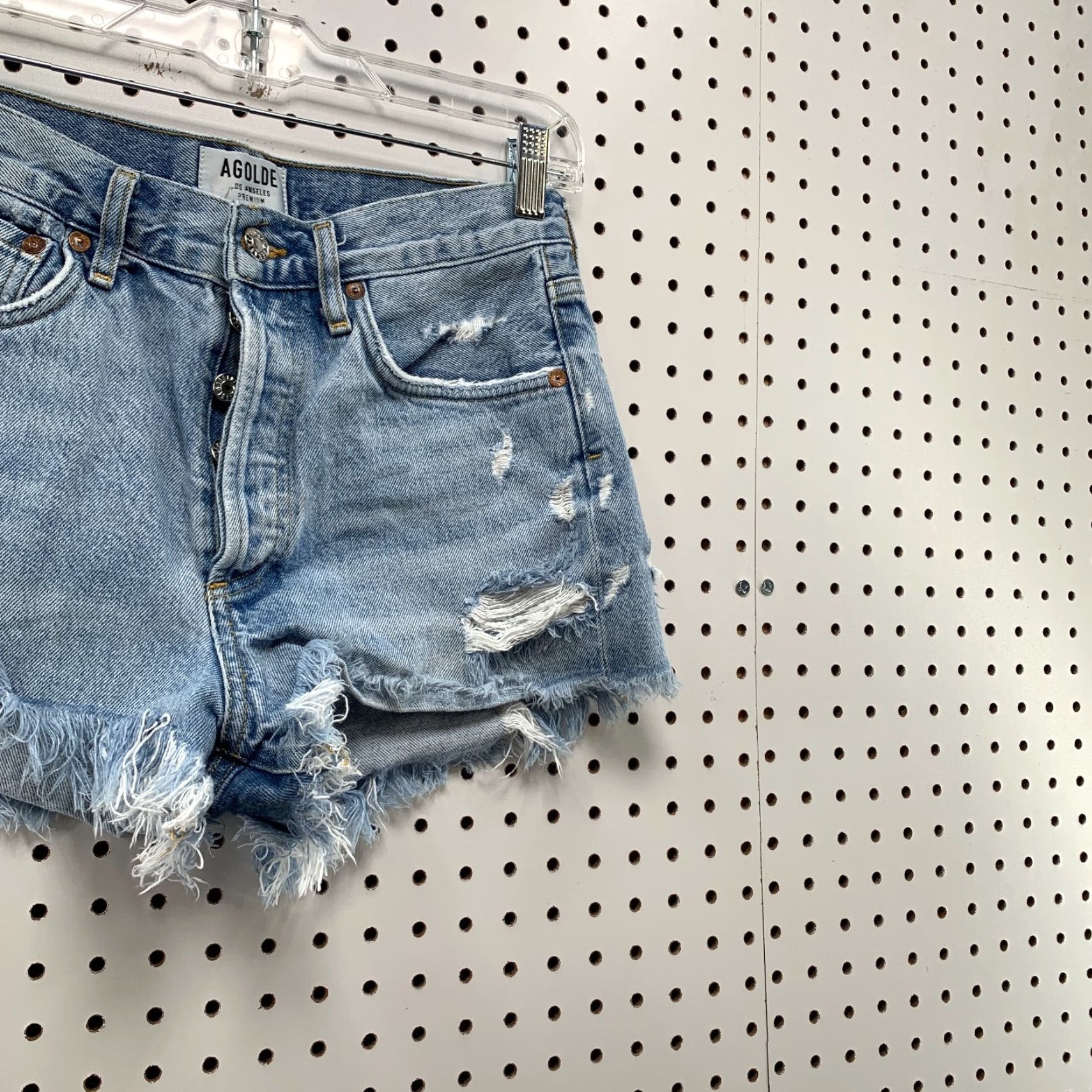 Agolde AGOLDE Cut Off Button Fly Denim Shorts Womens Size 25 fits 28x2 Distressed Size 42" / US 20 - 3 Thumbnail