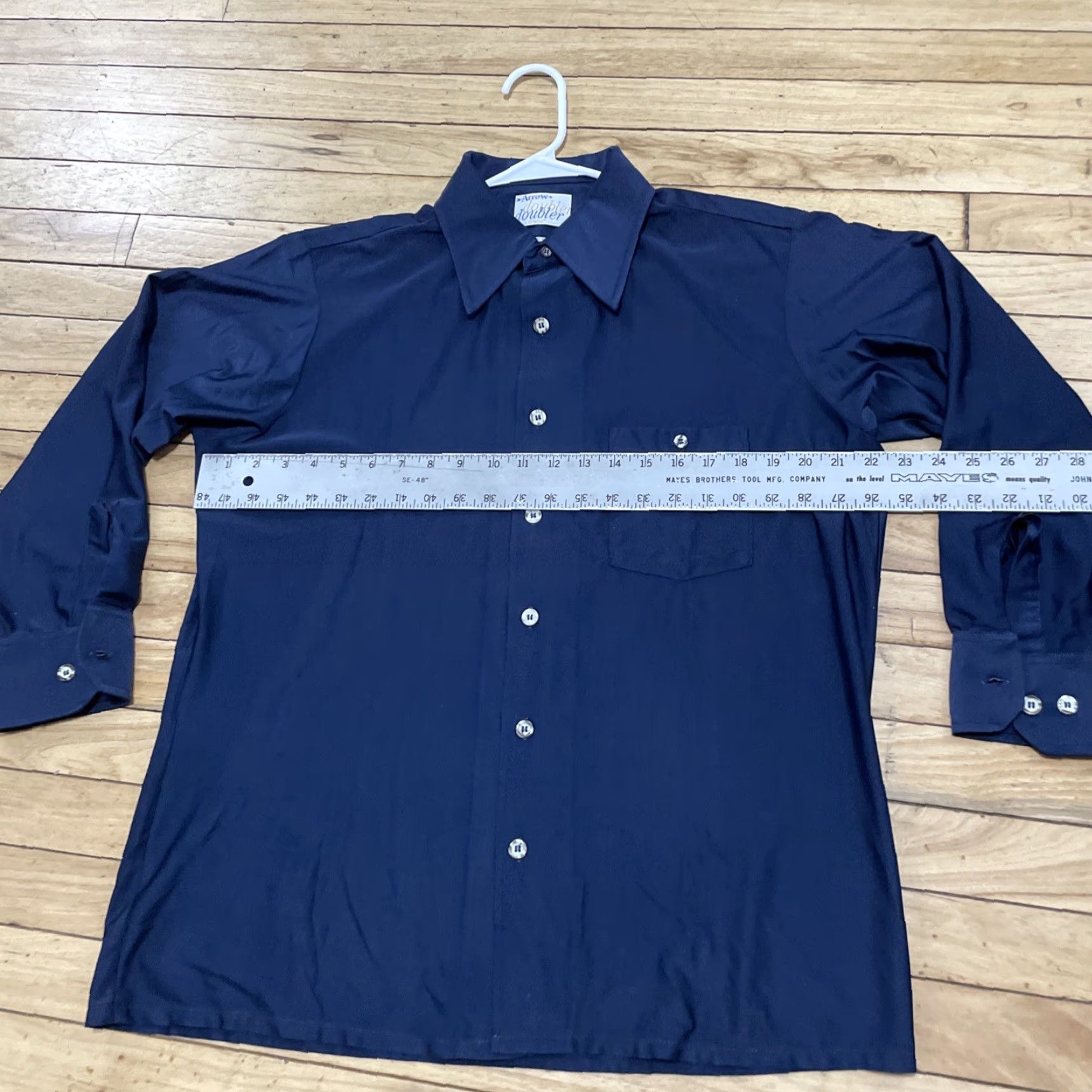 Arrow VINTAGE Arrow Shirt Doubler Polyester Saturday Night Fever Disco Large Mens 16.5 35 Blue 1970s Shirt Mens 16.5 35 Size US L / EU 52-54 / 3 - 6 Thumbnail