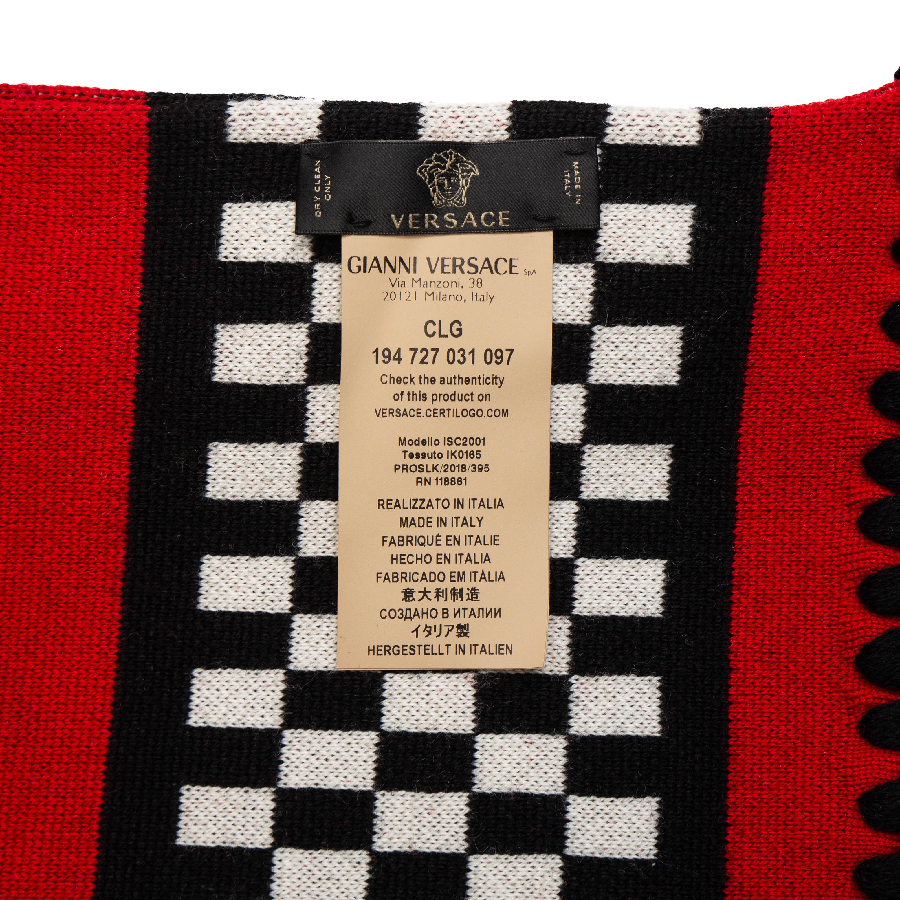 Versace VERSACE Multicolor Logo Embroidered Wool Knit Fringed Scarf Size ONE SIZE - 3 Thumbnail