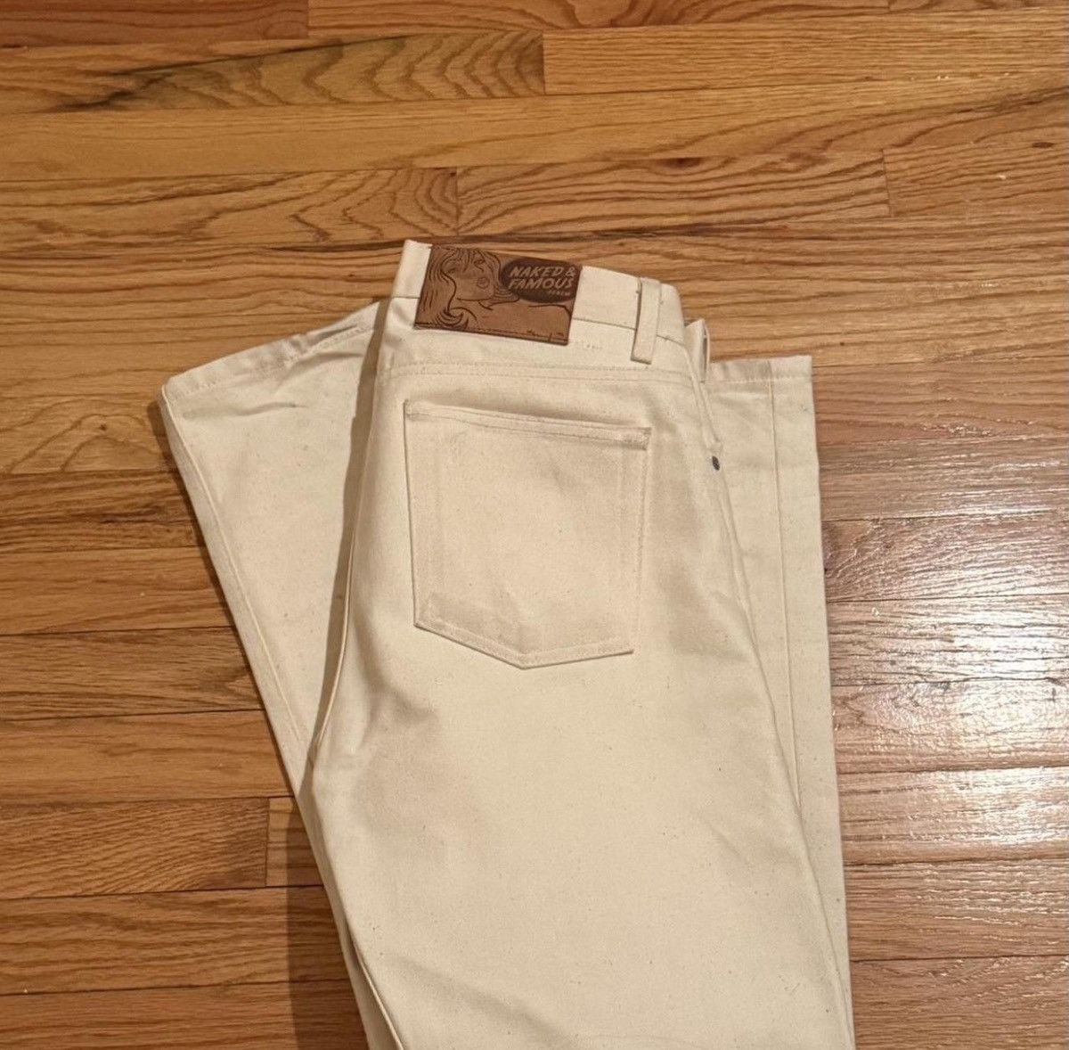 Naked & Famous Naked and Famous Cream Ecru Selvedge Denim Straight Leg Size US 34 / EU 50 - 2 Thumbnail