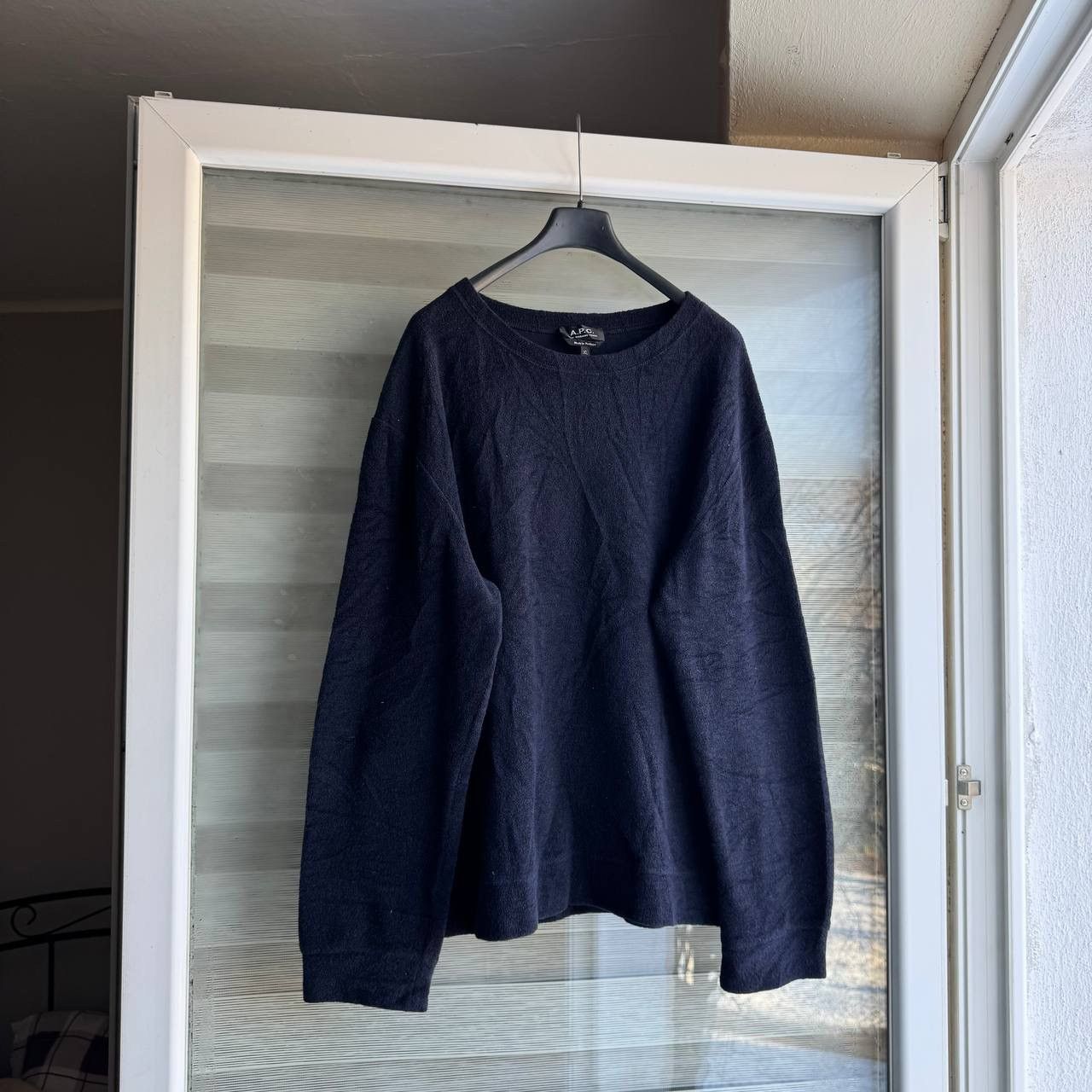 A.P.C. A.P.C Dark Navy Shadow Stripe Wool Knit Japanese Crewneck Size US M / EU 48-50 / 2 - 1 Thumbnail