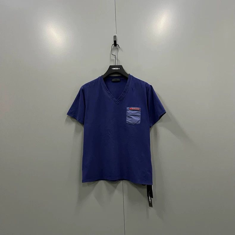 Prada PRADA Blue V-Neck Pocket Short Sleeve - dmc Size US XL / EU 56 / 4 - 1 Thumbnail