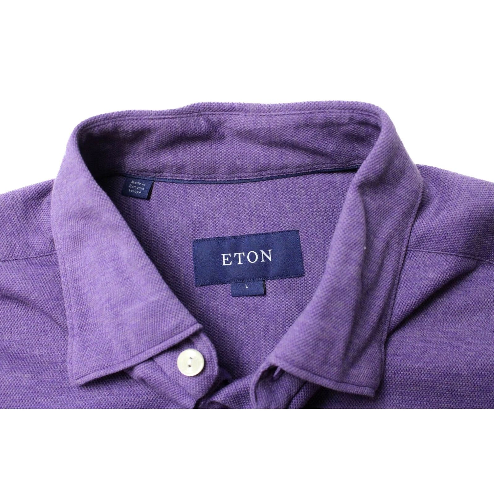 Eton Eton Formal Shirt Men Large Tricot Melange Button Up Spread Purple Size 42R - 4 Thumbnail