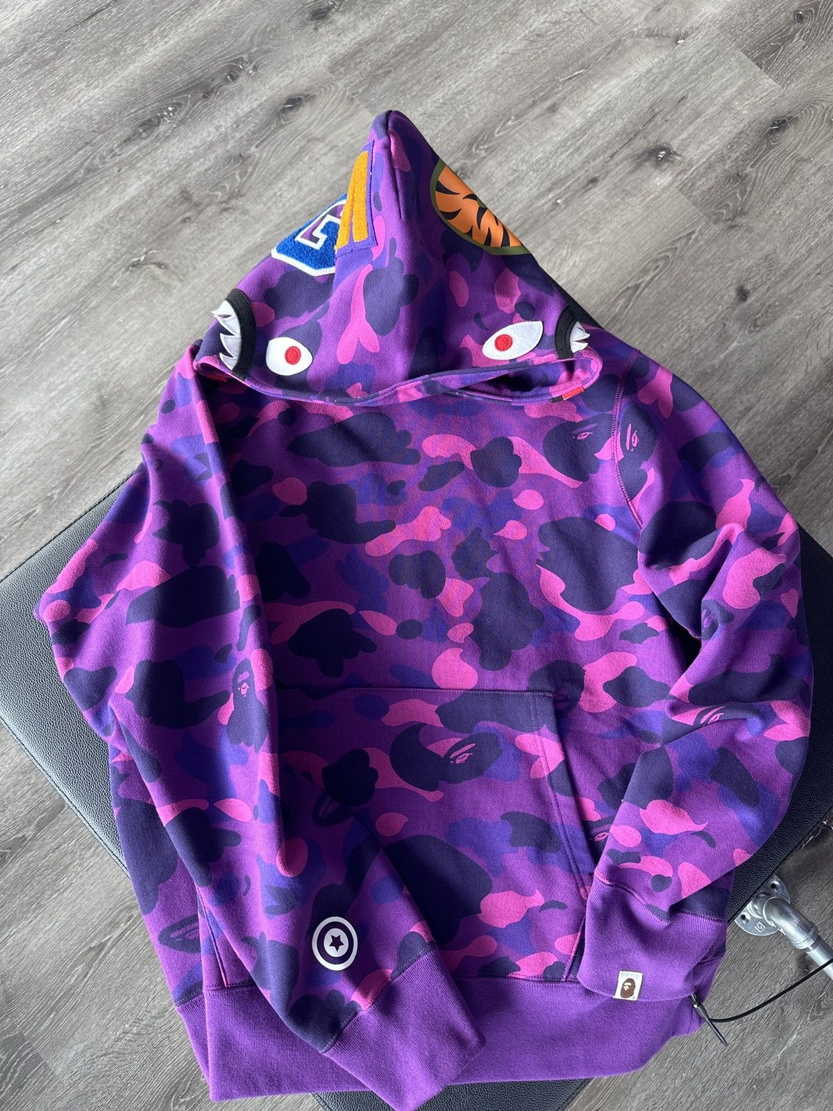 image of Bape Color Camo Shark Pullover Hoodie in Purple, Men's (Size 2XL)