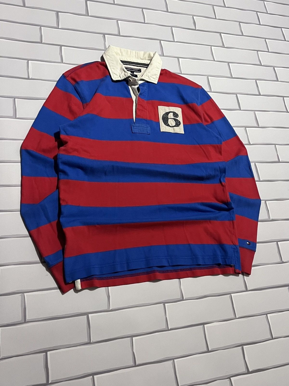 Tommy Hilfiger Tommy Hilfiger Vintage Rugby Polo Red Blue L Size US L / EU 52-54 / 3 - 1 Thumbnail