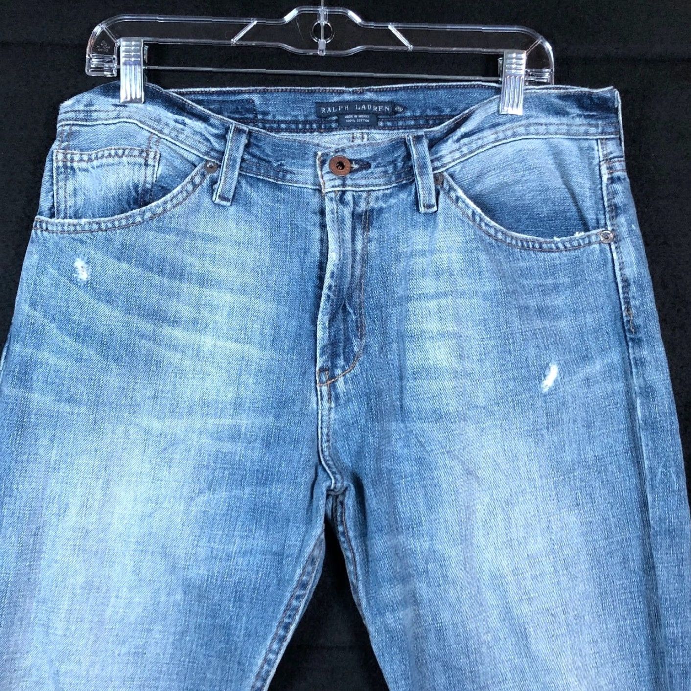 Ralph Lauren Ralph Lauren Mens Jeans Blue Denim Prescott 208 29x28 100% Cotton Distressed Straight Regular Jeans Mens Jeans Denim Blue 29x28 Size US 29 - 2 Thumbnail