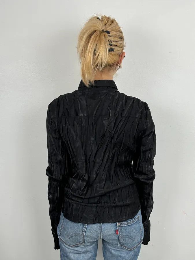 Marithe + Francois Girbaud 2000s Marithé + François Girbaud Waxed Effect Plissed Black Shirt Size S / US 4 / IT 40 - 3 Thumbnail