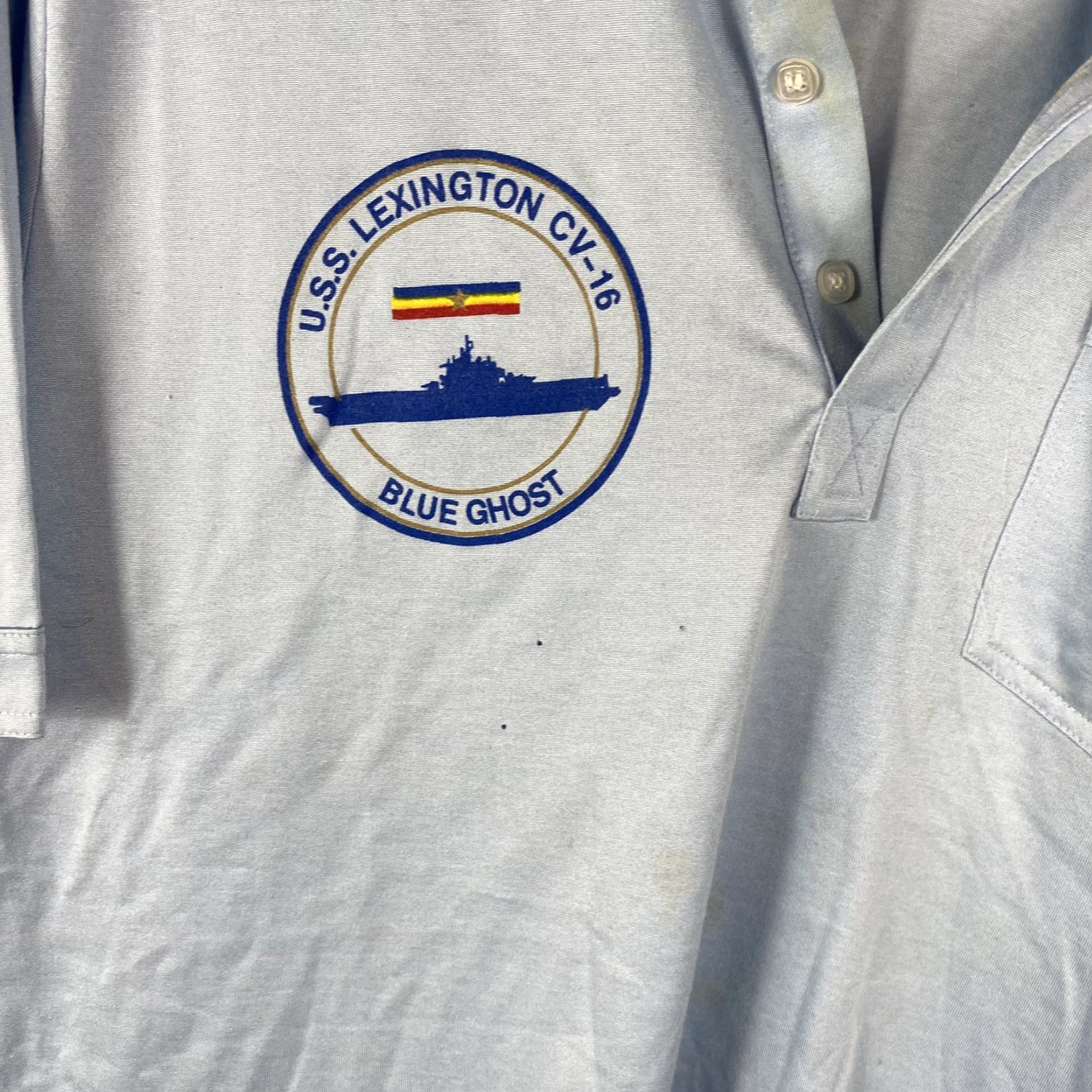 Vintage VINTAGE US Navy USS Lexington Blue Ghost Polo Shirt XL 1970s Size US XL / EU 56 / 4 - 2 Thumbnail
