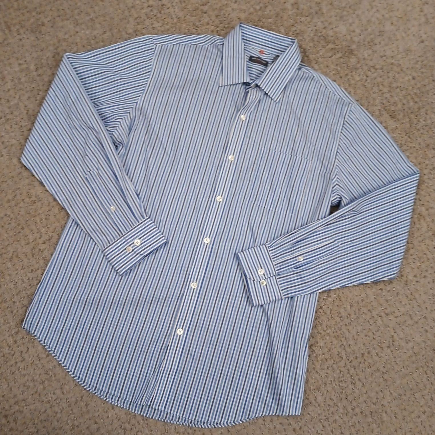 Van Heusen Van Heusen Shirt Mens Medium Blue Striped Long Sleeve Button-Up Cotton Blend Shirt Mens Blue Striped Button-Up Size US M / EU 48-50 / 2 - 2 Thumbnail