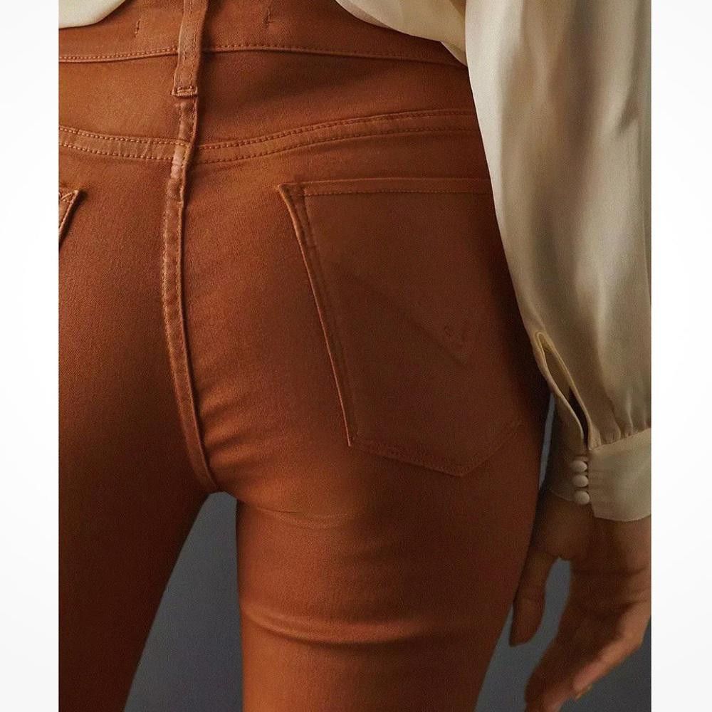 Designer HUDSON Cognac Brown Coated Long Flare Long Jeans Size 30 Size 30" / US 8 / IT 44 - 8 Thumbnail