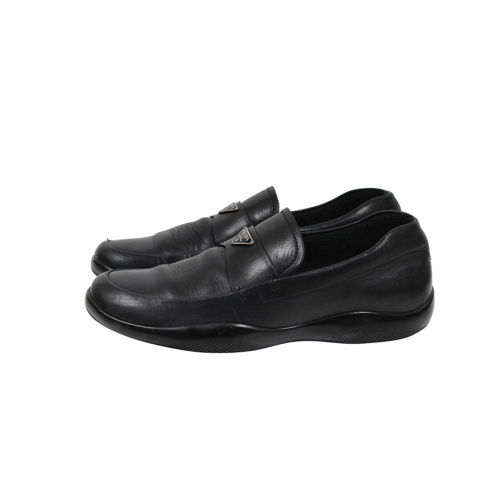 Prada Logo Plaque Loafers Black Leather Moccasin - 01900 Size US 7 / EU 40 - 4 Thumbnail