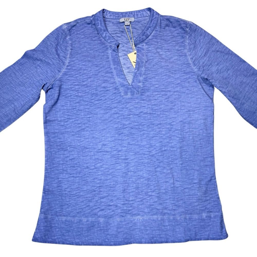 NIC+ZOE NWT New $98 NIC + ZOE Split Neck Long Sleeve Cotton Gulf Bl Size M / US 6-8 / IT 42-44 - 9 Thumbnail