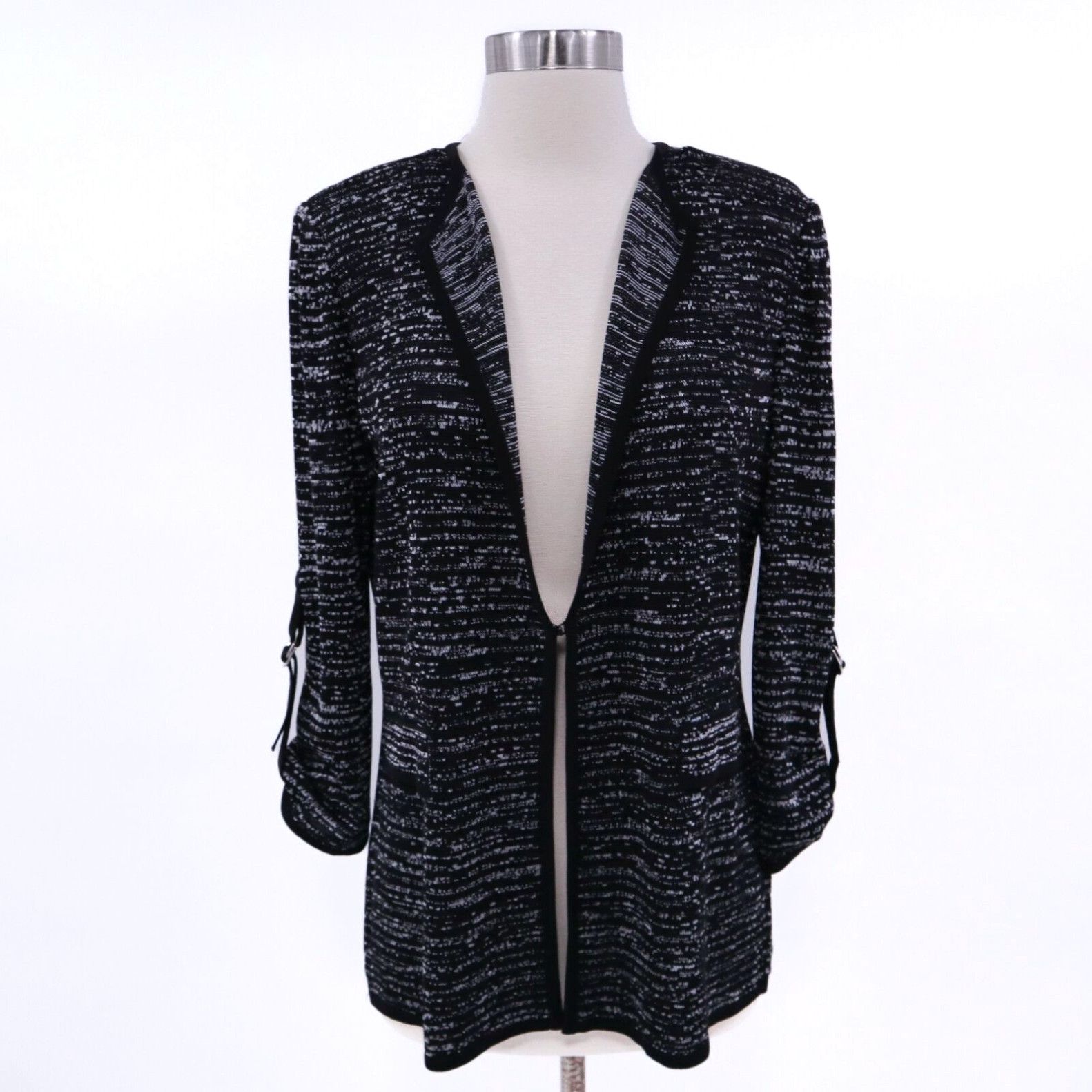 image of Vintage Ming Wang Cardigan Sweater Jacket New Womens Xs Black White Marled Acrylic Knit