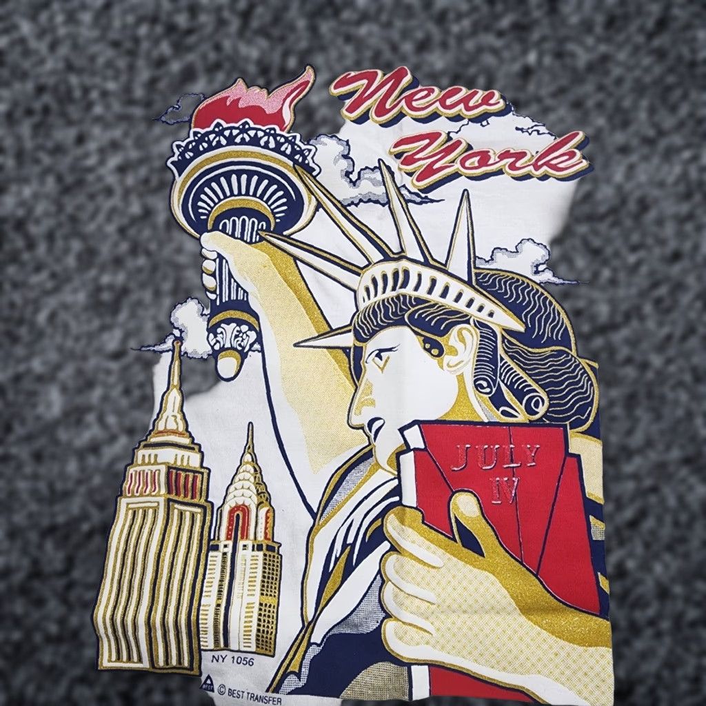 Vintage VINTAGE Atlantis Statue Of Liberty Tshirt Mens L White Cotton Logo Print Short Sleeve 90s USA Sports Shirt Men Size US L / EU 52-54 / 3 - 1 Thumbnail