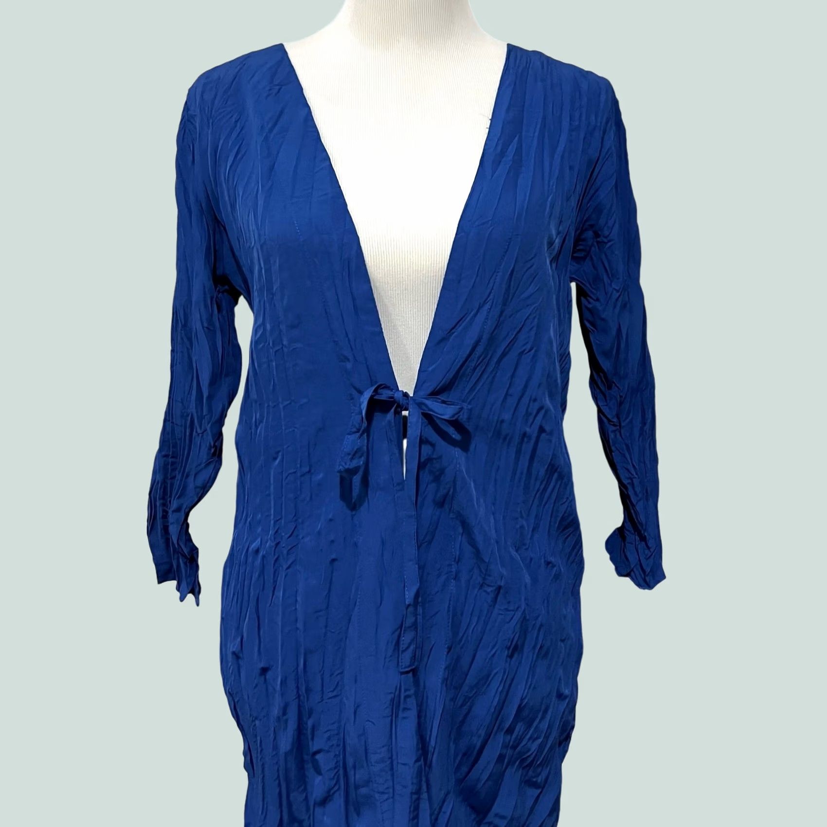 Soft Surroundings Soft Surroundings Tie Duster Cardigan Top Blue Lightweight Women's M Blouse Cardigan V-Neck Tie Short Sleeve/Crinkle Summer 90s? Size M / US 6-8 / IT 42-44 - 1 Thumbnail