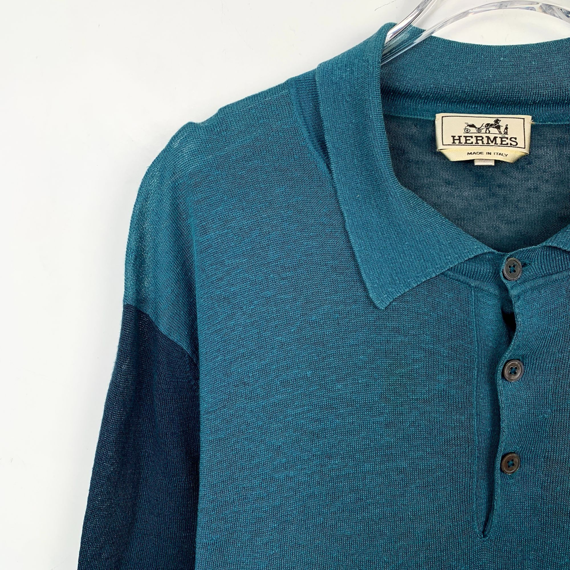 Hermes Hermès Blue Collared Wool Knit Short-Sleeve (Size L) Size US L / EU 52-54 / 3 - 7 Thumbnail