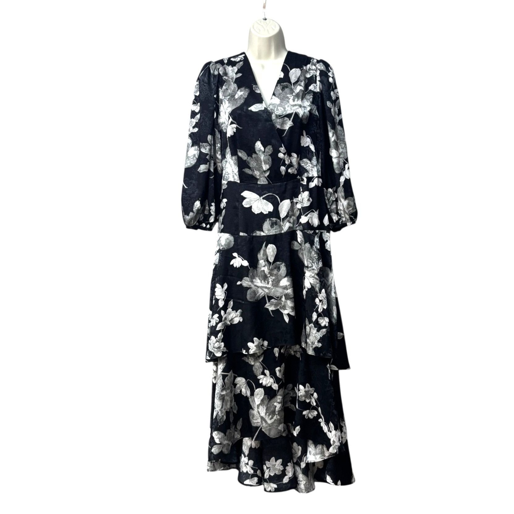 Calvin Klein Calvin Klein Printed Midi Tiered Dress, Black/Silver, Sz. 10 Size M / US 6-8 / IT 42-44 - 2 Thumbnail