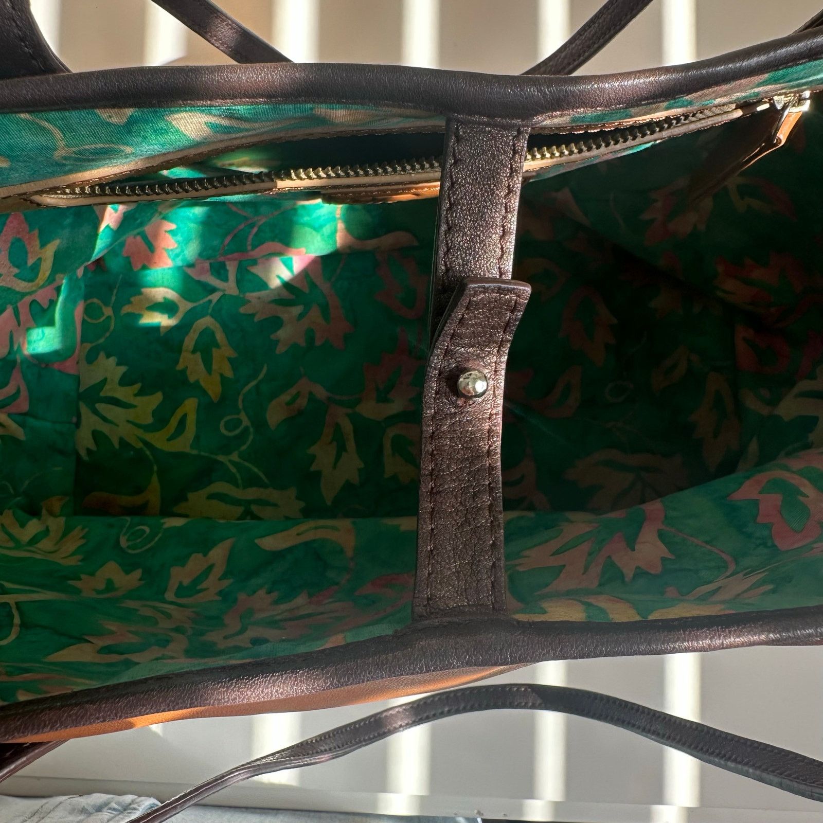 Other Genuine Leather Tote Batik Print Fabric Lined Handmade Size ONE SIZE - 10 Thumbnail
