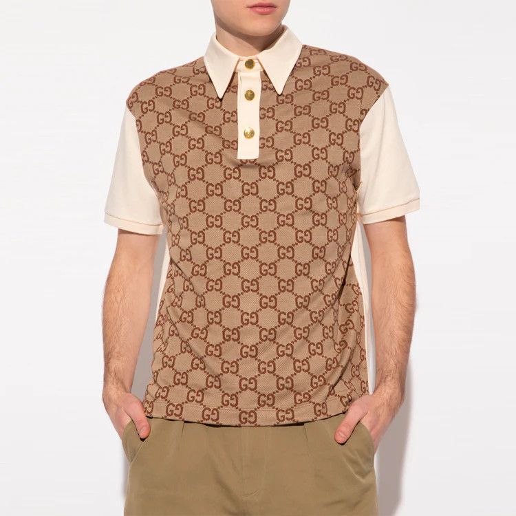 Gucci o1B3y1r0526 Short Sleeve Polo Shirt in Beige/Ebony Size US M / EU 48-50 / 2 - 2 Thumbnail