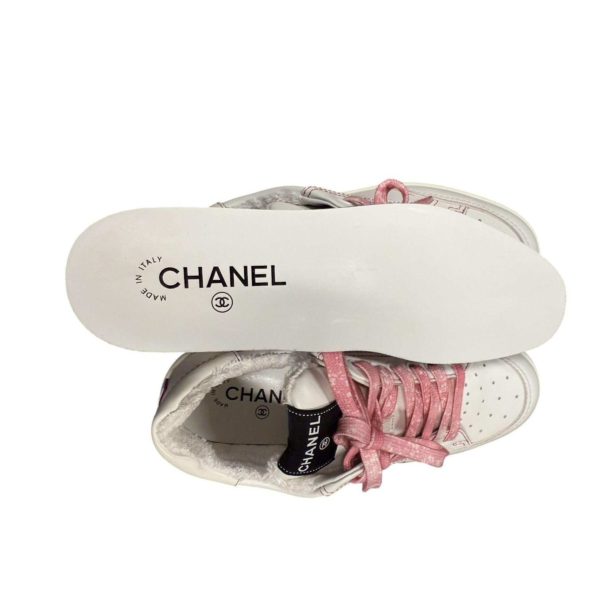 Chanel Chanel Womens White Sneakers With Pink Laces Faux Fur Lining Size US 8.5 / IT 38.5 - 14 Thumbnail