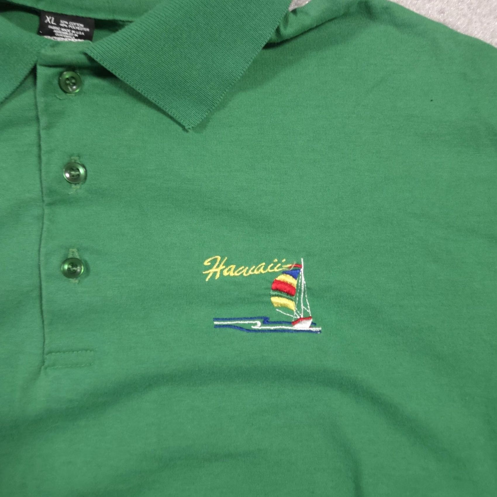 Vintage Vintage Screen Stars Polo Shirt Mens XL Green Hawaii Sailboat Embroidered 90s Size US XL / EU 56 / 4 - 4 Thumbnail