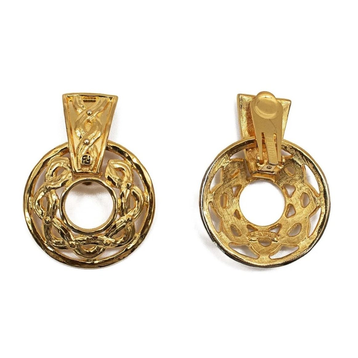 Fendi FENDI Gold-Plated Designer Runway Door Knocker Earrings Size ONE SIZE - 2 Thumbnail