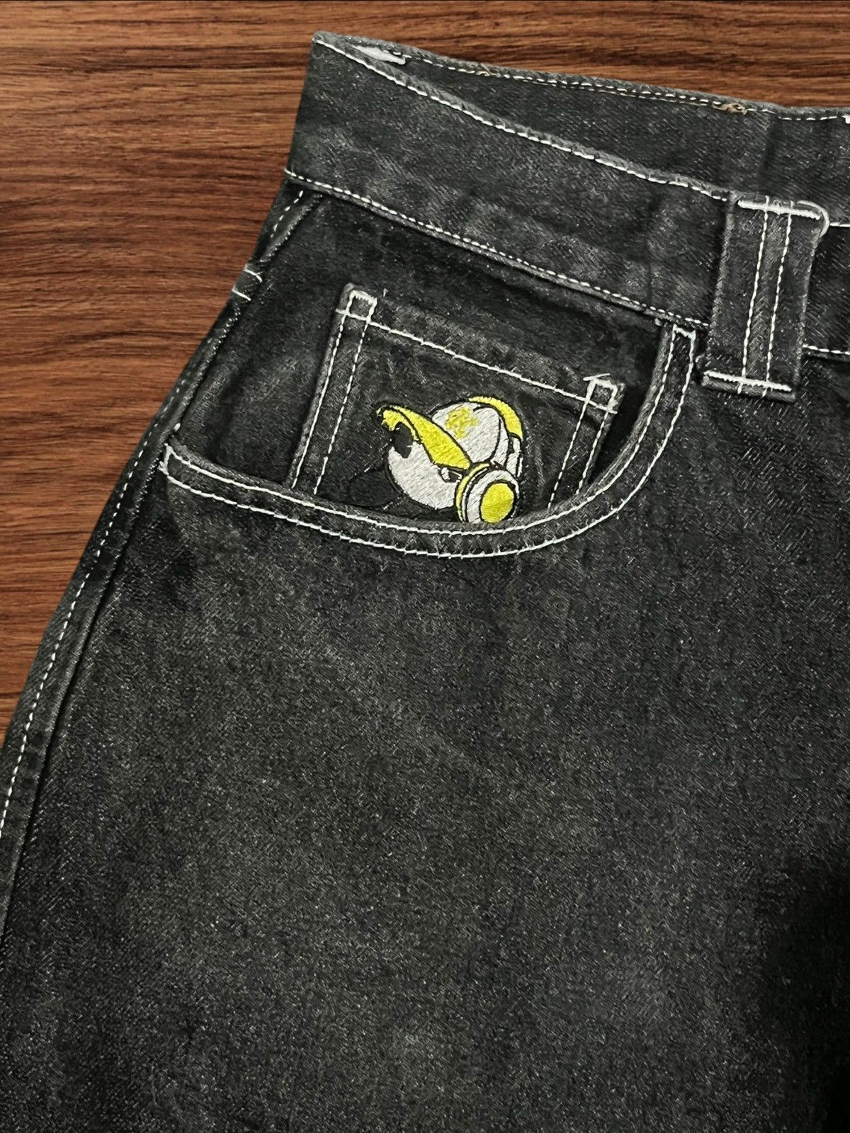 Hypebeast ⚡️High Waist⚡️Y2K Hip Hop Style Embroidered Slogan Baggy Jeans Size US 32 / EU 48 - 6 Thumbnail