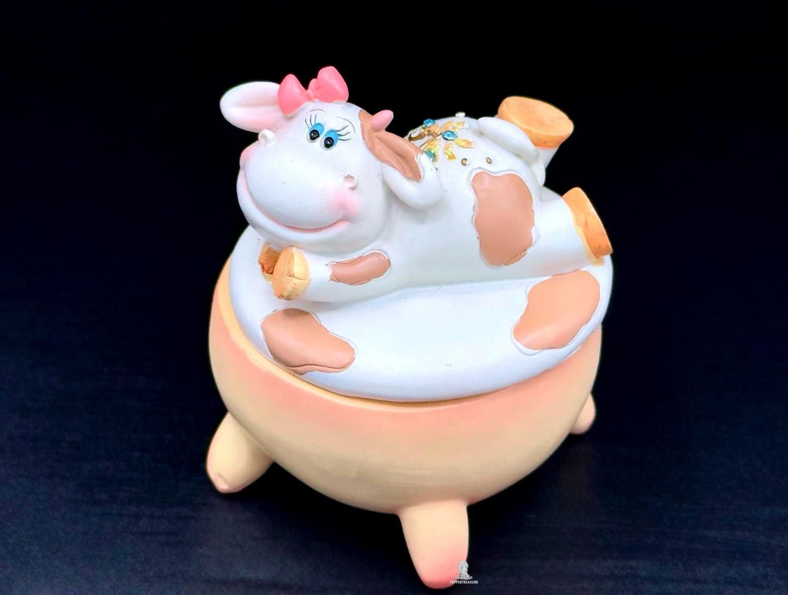 Charming Cow Trinket Box Gold & Jewel Details Farmhouse