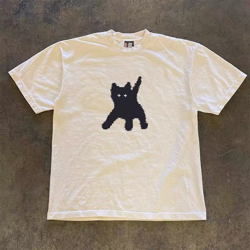 Japanese Brand White street casual retro cat print t-shirt Size US M / EU 48-50 / 2 - 1 Thumbnail