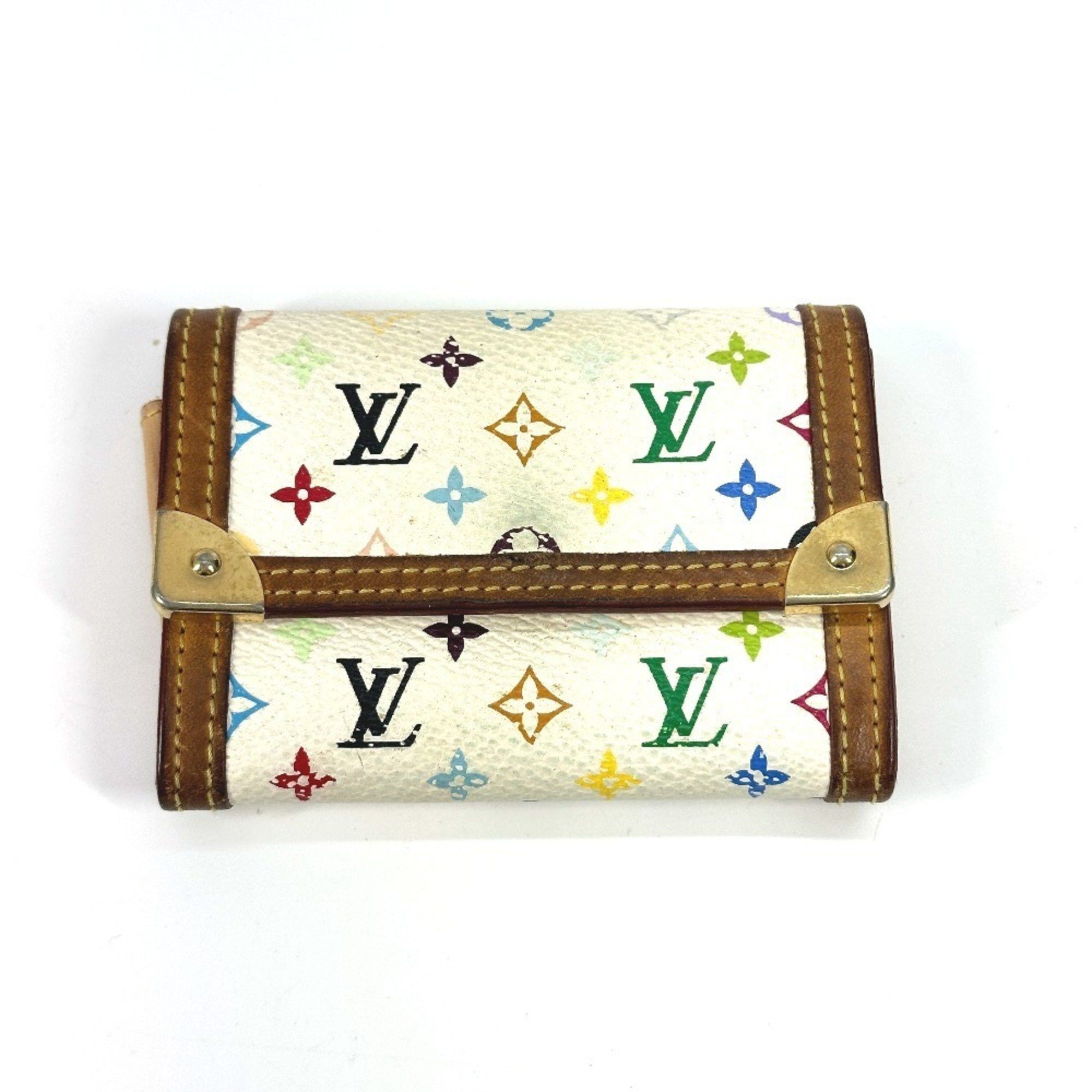 Louis Vuitton M92657 Monogram Multicolor Portemonnaie Plat Wallet Coin Purse Flap Wallet/coin Case Canvas Women's Blanc White