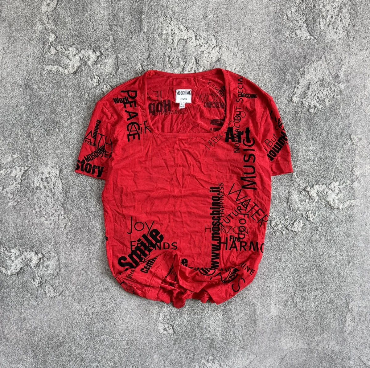 Designer × Moschino × Vintage Moschino Jeans I46/US12/GB16 all printed tee Avantgarde top Size XL / US 12-14 / IT 48-50 - 1 Thumbnail