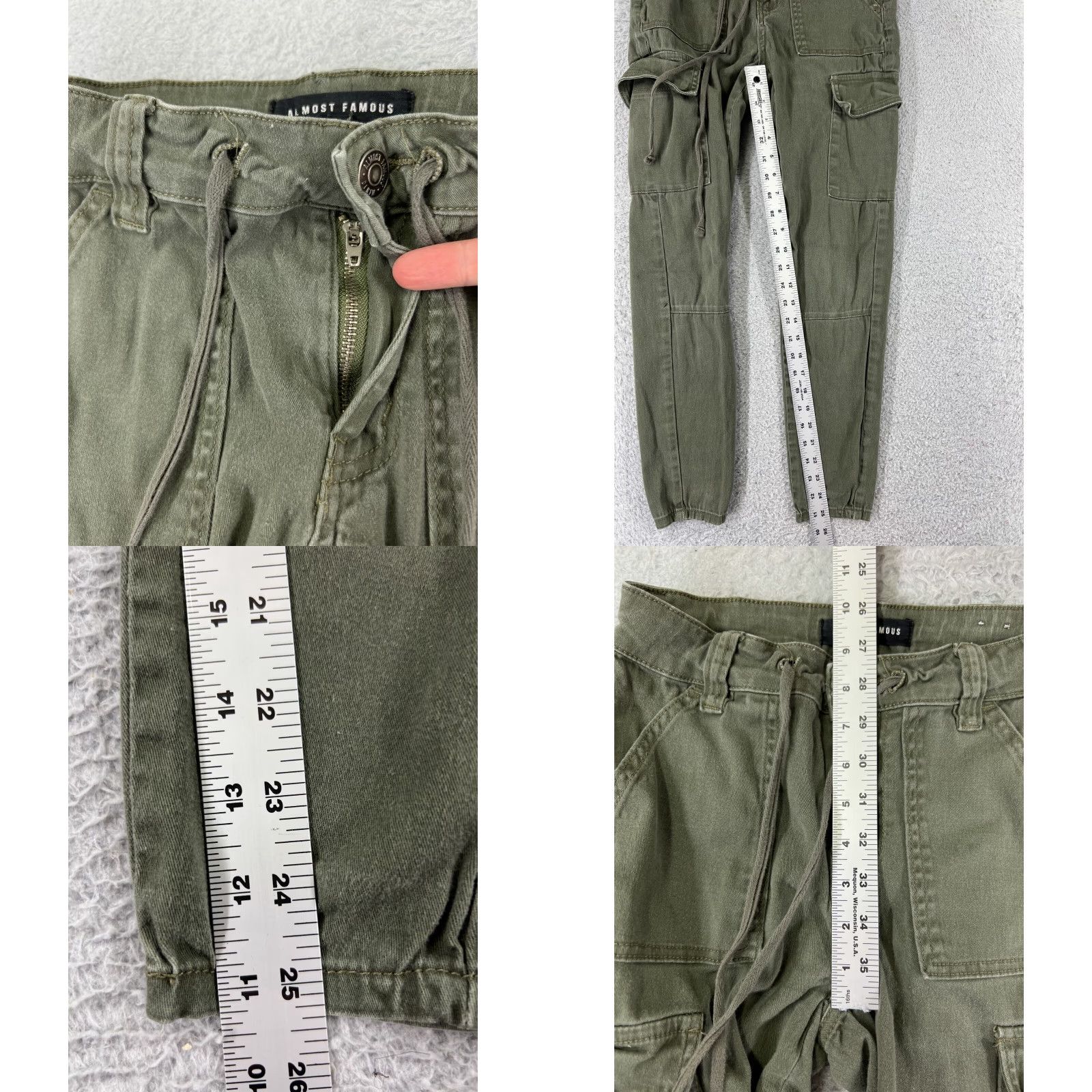 Almost Famous Almost Famous Green Army Cargo Pants Women's 3 Regular Tapered Ankle Zip Cotton Blend 25in Inseam Size 26" / US 2 / IT 38 - 8 Thumbnail