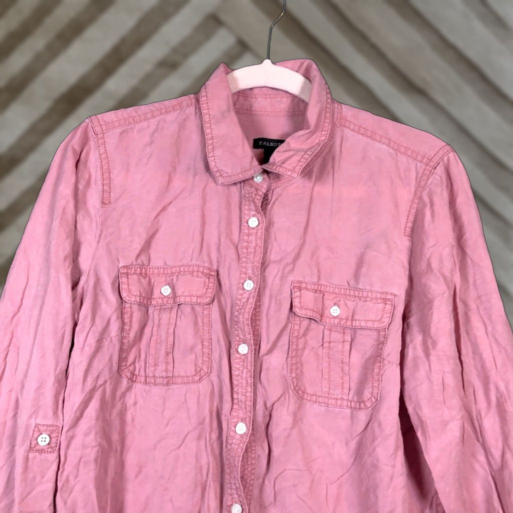 Talbots Talbots Womens Shirt Pink Collared Button-Down Roll Tab Sleeve 100% Lyocell M Size M / US 6-8 / IT 42-44 - 1 Thumbnail