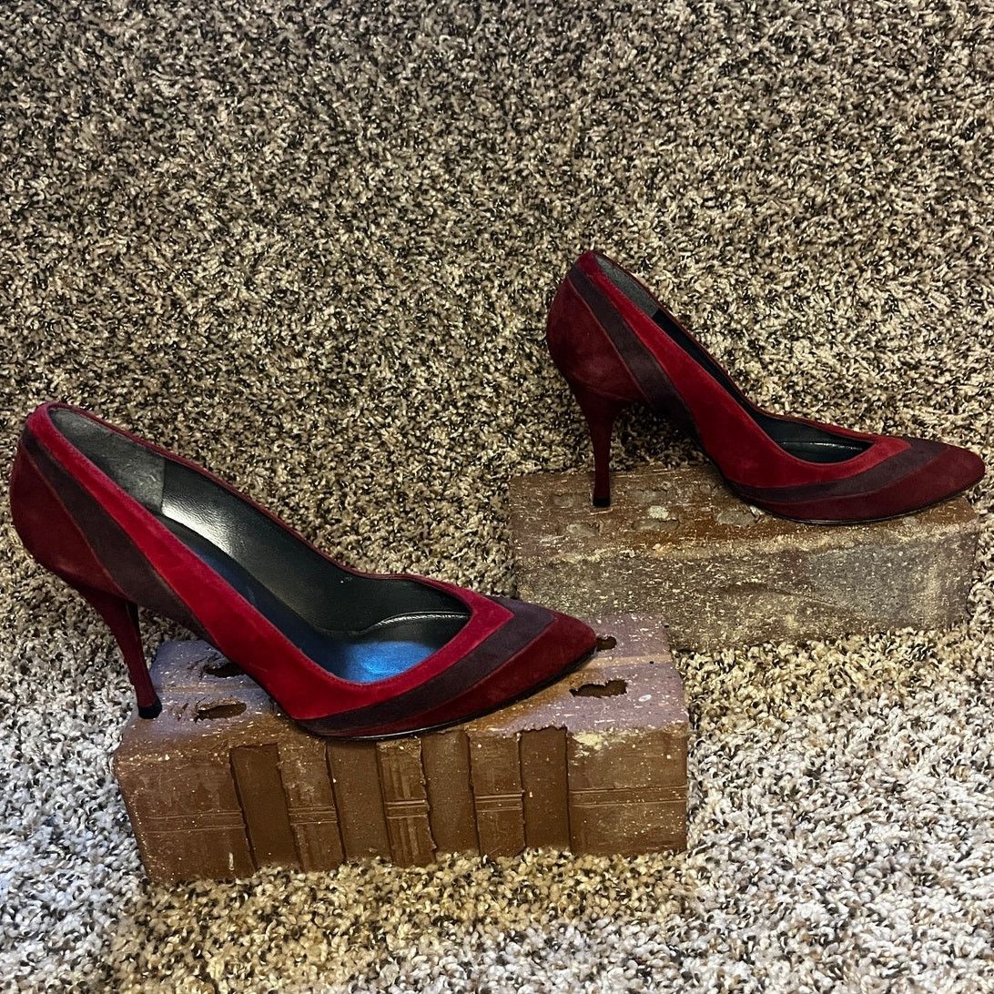 Stuart Weitzman Stuart Weitzman Chevron Suede Stilettos Pump Red Women's 8M Size US 8 / IT 38 - 4 Thumbnail