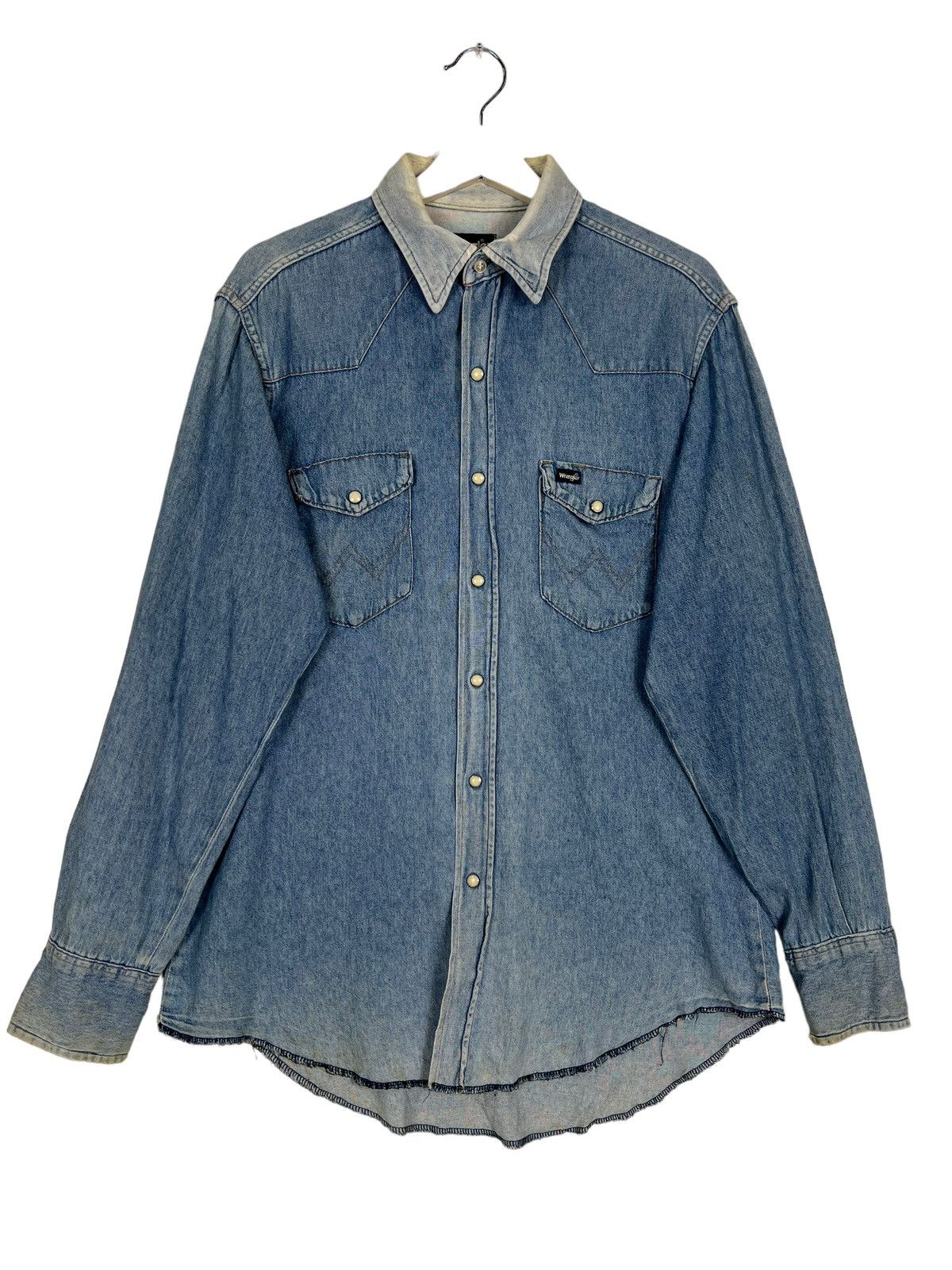 Vintage × Wrangler 🔥 VINTAGE WRANGLER CAMBREY SNAP BUTTON SHIRT MADE IN USA Size US L / EU 52-54 / 3 - 3 Thumbnail