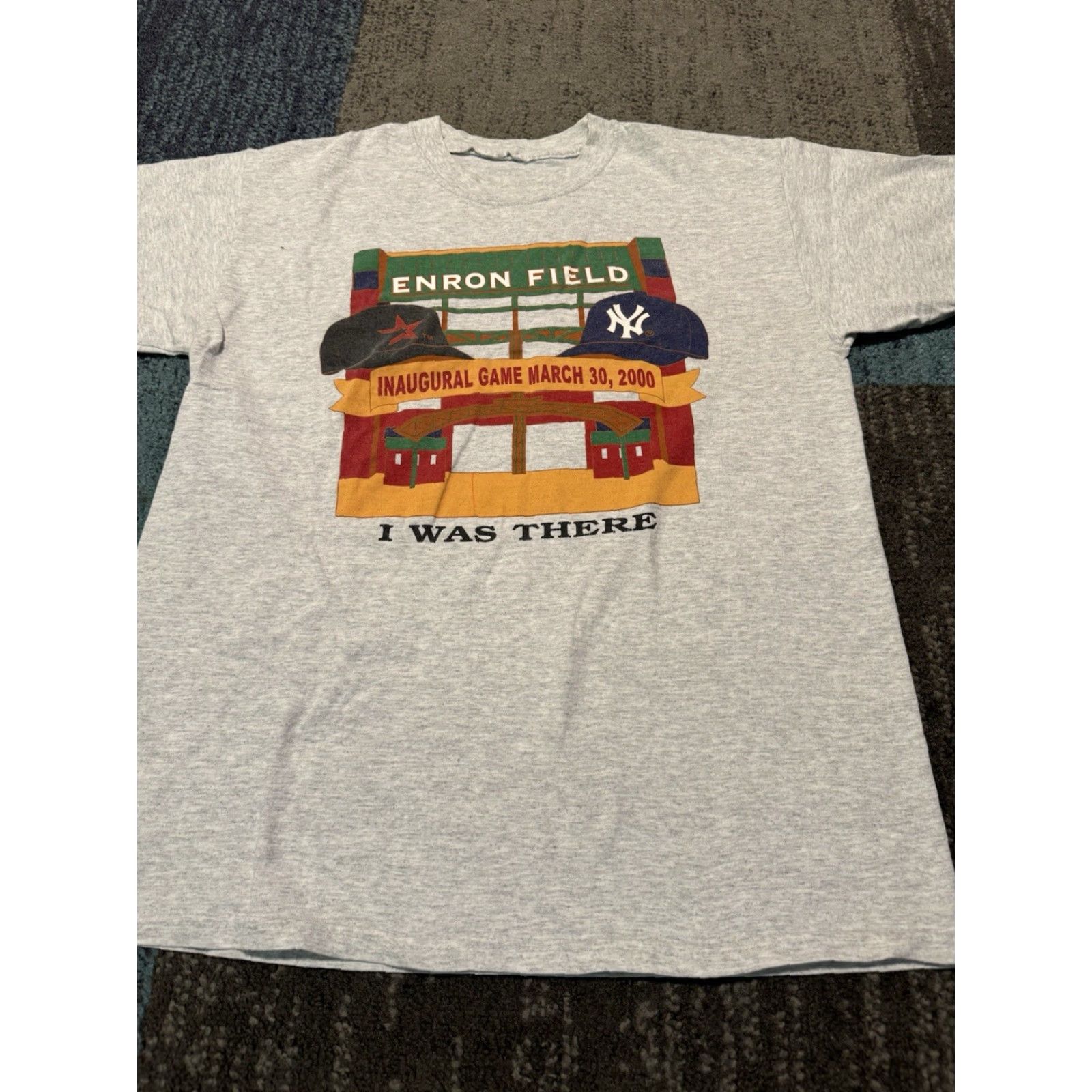 Fruit Of The Loom VINTAGE Enron Field Astros -Yankees Inaugural I Was There Shirt 2000 90s Retro Sports T-Shirt Mens Gray Cotton Fruit of the Loom M/L Size US M / EU 48-50 / 2 - 2 Thumbnail