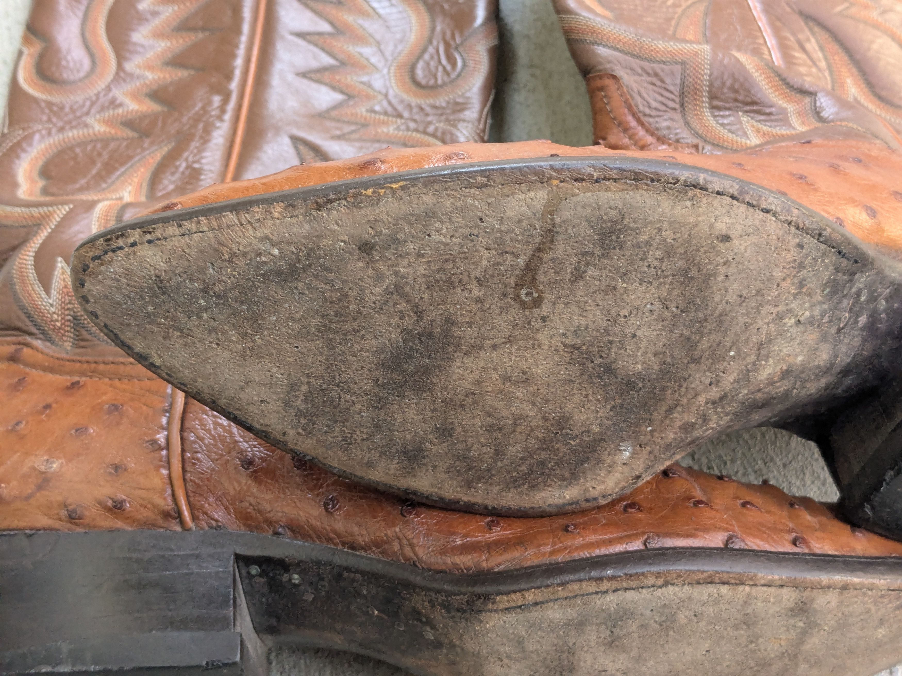 Genuine Leather Tony Lama Cowboy Boots Brown 7 Wide Vintage Ostrich Leather Size US 7 / EU 40 - 12 Thumbnail